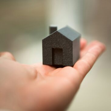 A person holding a small house in their hand